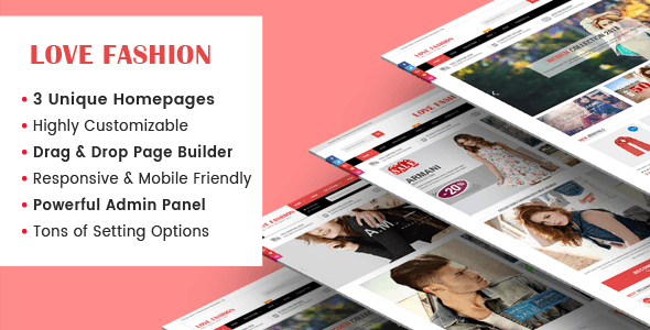 LoveFashion - Tema de Shopify adaptable, multipropósito, con función de arrastrar y soltar.