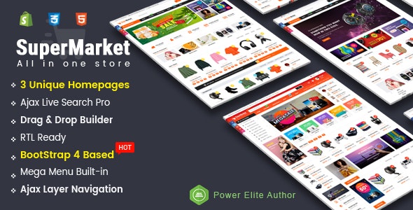 SuperMarket - Responsive Drag & Drop Sectioned Bootstrap 4 Shopify Theme