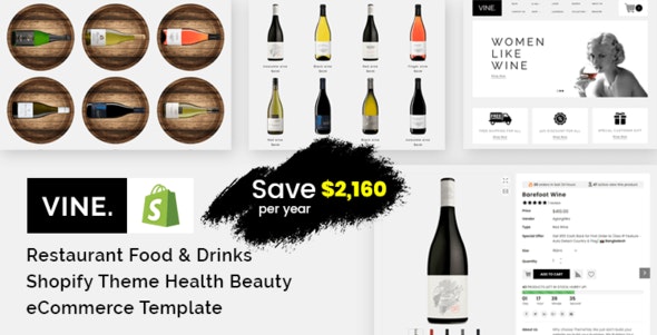 Vine - Restaurant Food & Drinks Shopify Theme Health Beauty eCommerce Template
