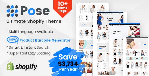 Pose - Plantilla adaptable multipropósito para tema de moda de Shopify