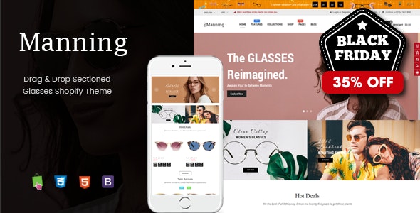 Manning - Tema de Shopify para gafas con secciones multiusos