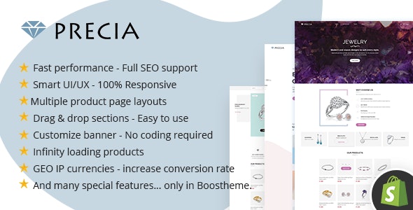 Precia - Multipurpose Shopify Theme - High Performance 99/100 - Upsell - Cross-Sells - Full SEO