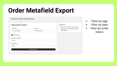 TinyApp Order Metafield Export