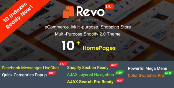 Revo - Tema creativo multipropósito responsivo para Shopify con secciones de arrastrar y soltar y 10 diseños listos 