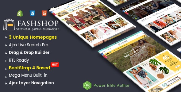 FashShop - Tema de Shopify Bootstrap 4 multipropósito con secciones de arrastrar y soltar