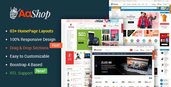 AaShop - Responsive &amp; Multipurpose Sectioned Bootstrap 4 Shopify Theme