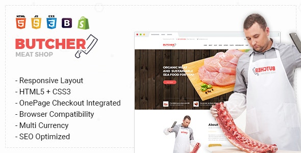 Butcher - Responsive &amp; Multipurpose Bootstrap Sectioned Drag &amp; Drop Shopify Theme