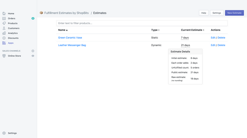 Fulfillment Estimates