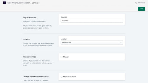 eGold Warehouse Integration