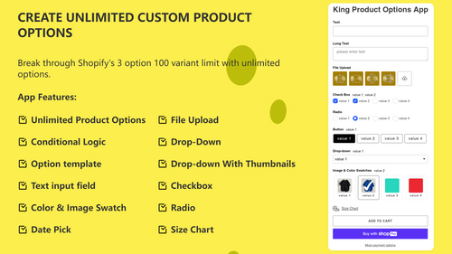 King Product Options & Variant