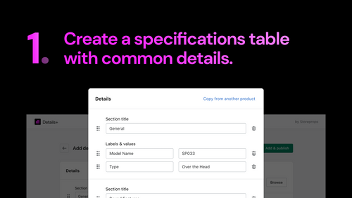 Details+ Specifications Table