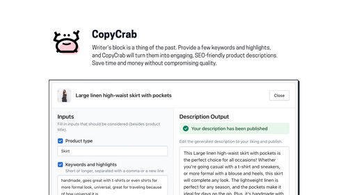 CopyCrab: Product descriptions