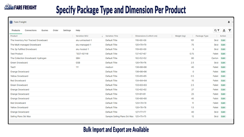 Fare Freight: Dimensions +more