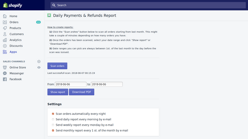 Payments & Refunds PDF Report